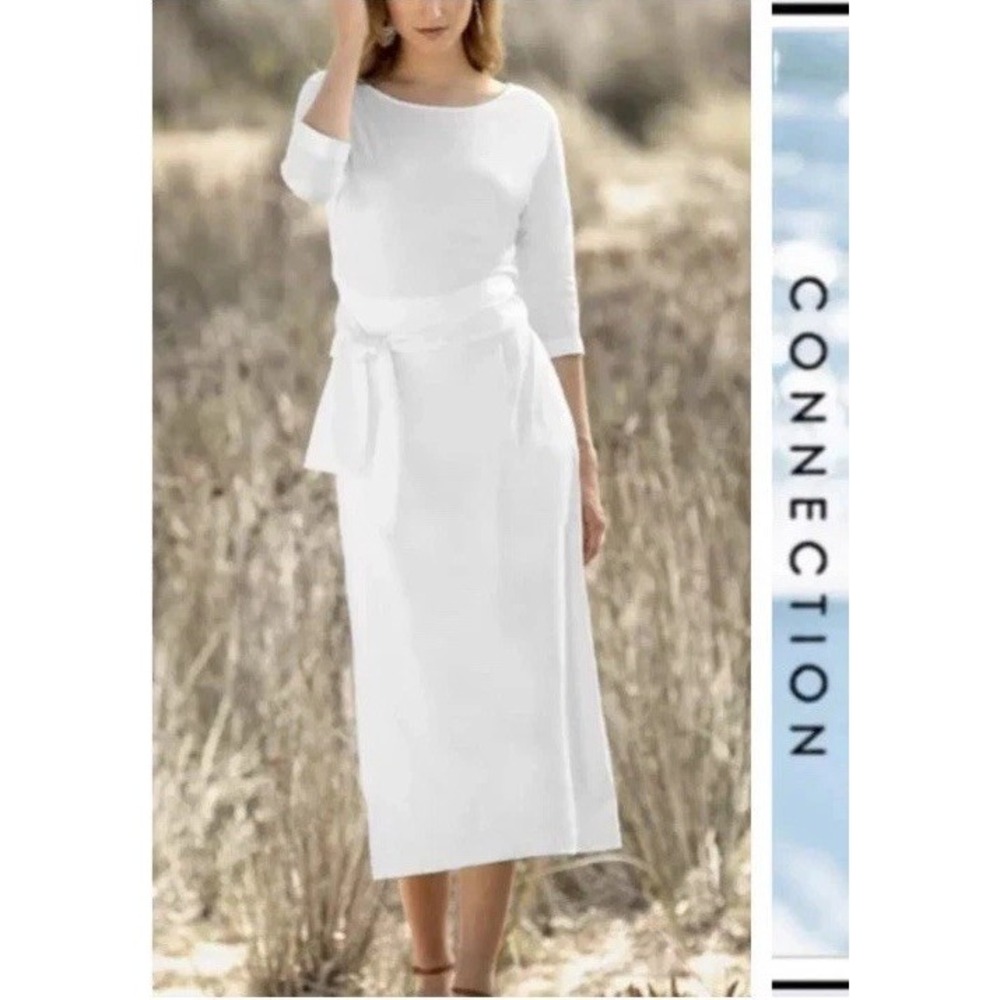 Peruvian Connection White Pima cotton Midi Dress Wrap Dress With Belt XS